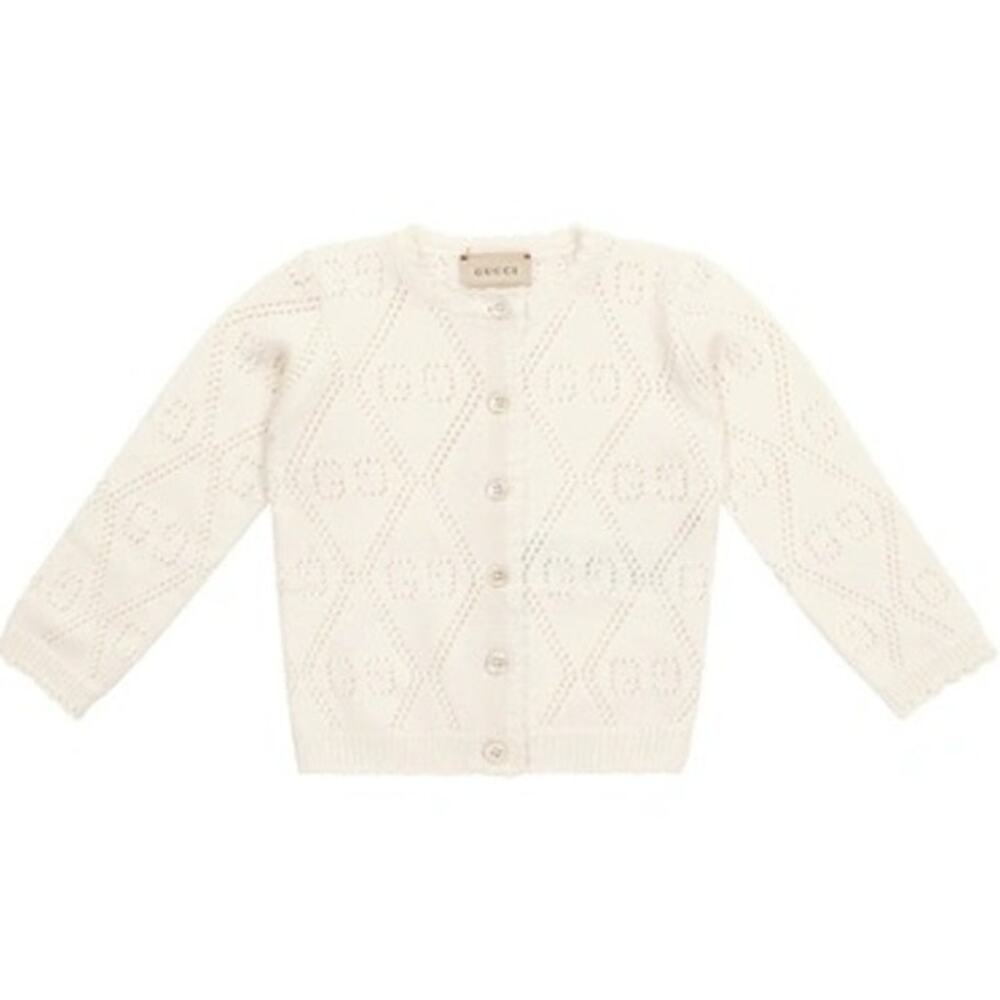 Gucci Girls Double GG Cotton Cardigan Ivory Size 6 Made in Italy